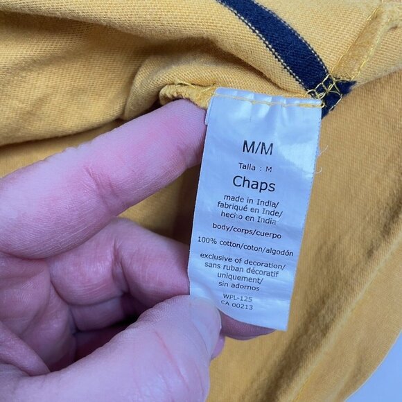 Chaps Size M Mens 1/4 Zip Pullover Long Sleeves Yellow Navy Striped Mock Neck - Picture 8 of 12